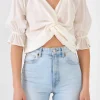 ENDLESS ROSE Tops*- Front Twisted Puff Sleeve Top WHITE