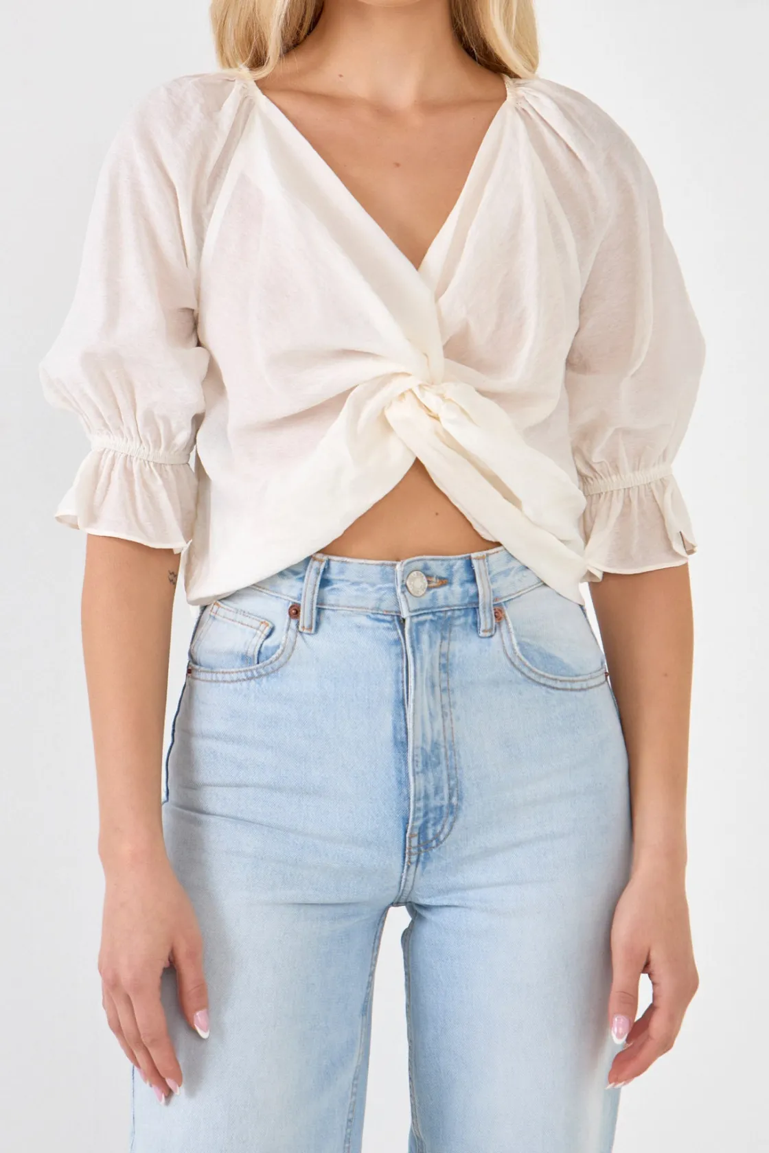 endless_rose__front_twist_0.webp ENDLESS ROSE Tops*- Front Twisted Puff Sleeve Top WHITE