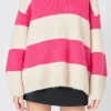 ENDLESS ROSE Sweaters & Knits | Tops*- Fuzzy Striped Oversized Sweater BEIGE/FUCHSIA