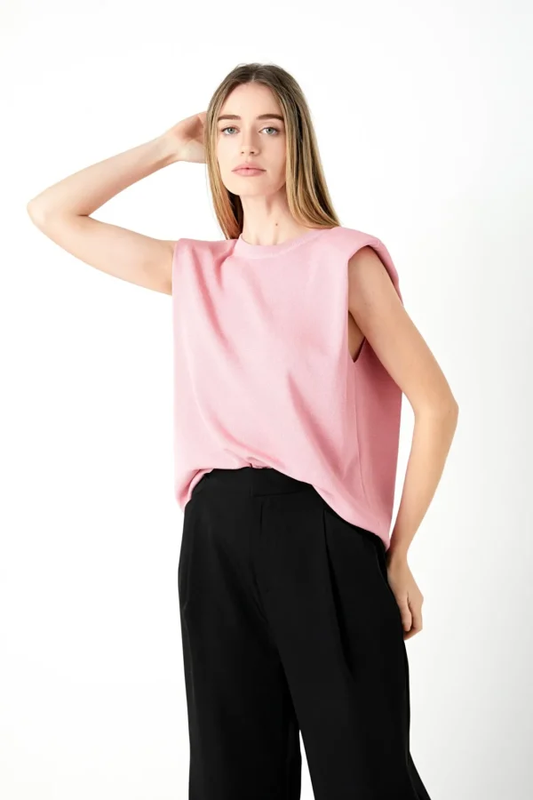 ENDLESS ROSE Sweaters & Knits | Tops*- Glitter Power Shoulder Knit Top PINK