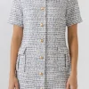 ENDLESS ROSE Tweed Dresses | Tops*- Gold Button Up Tweed Collar Mini Dress BLUE