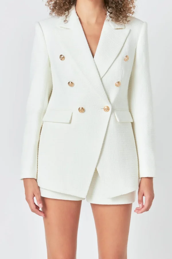 ENDLESS ROSE Matching Sets | Jackets & Coats*- Gold Buttoned Tweed Blazer WHITE