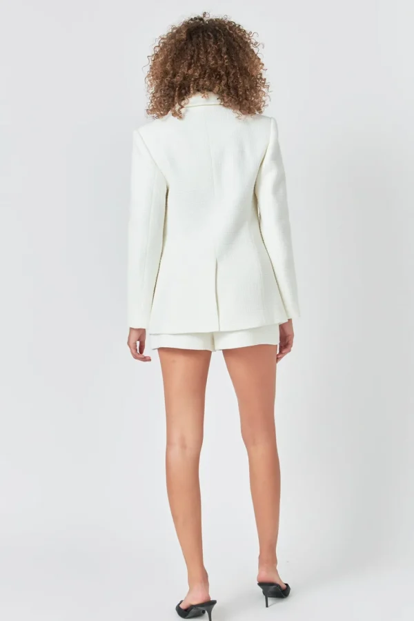 ENDLESS ROSE Matching Sets | Jackets & Coats*- Gold Buttoned Tweed Blazer WHITE