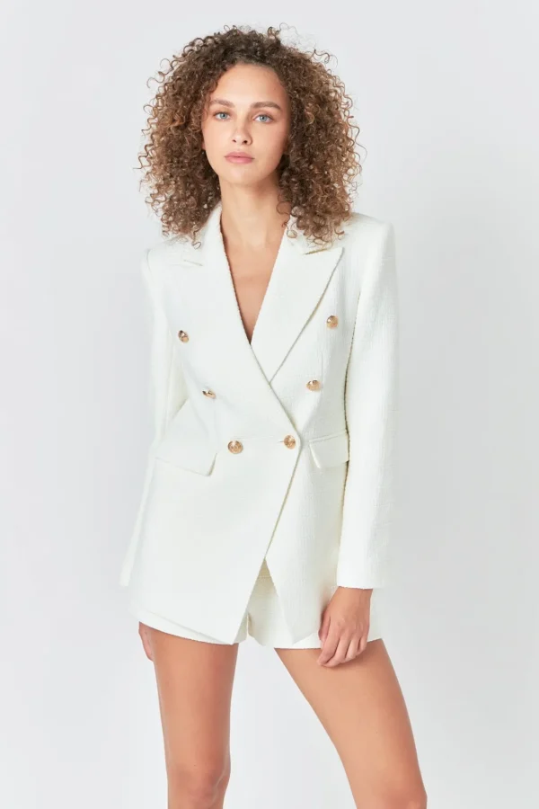 ENDLESS ROSE Matching Sets | Jackets & Coats*- Gold Buttoned Tweed Blazer WHITE