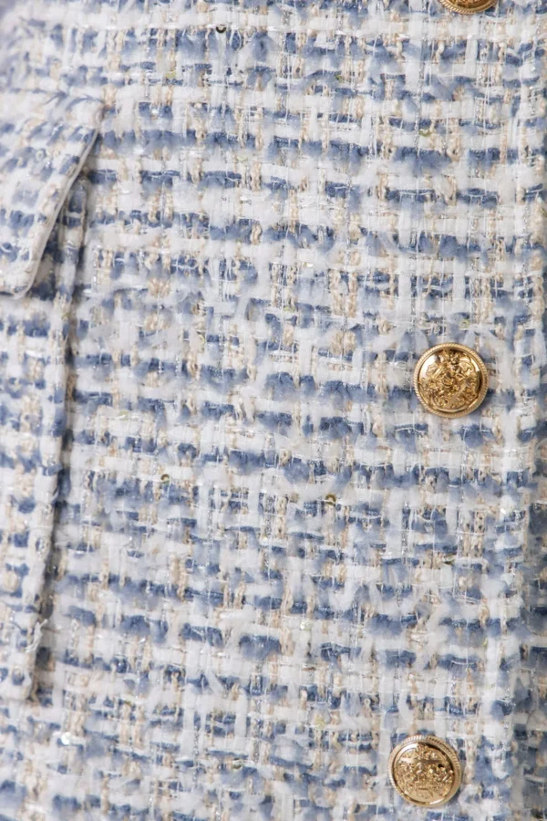 ENDLESS ROSE Tweed Dresses | Tops*- Gold Button Up Tweed Collar Mini Dress BLUE