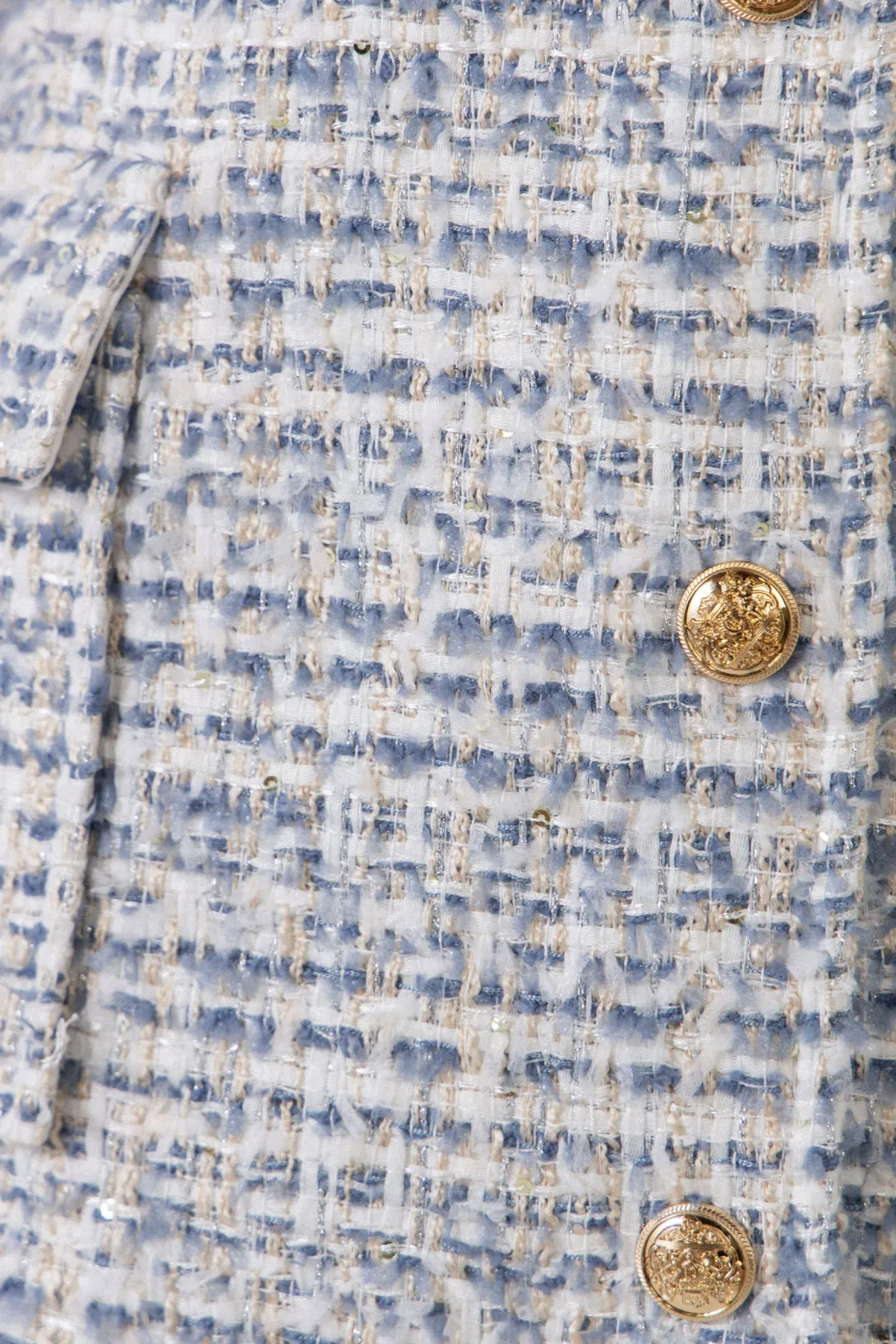 endless_rose__gold_button_4.webp ENDLESS ROSE Tweed Dresses | Tops*- Gold Button Up Tweed Collar Mini Dress BLUE