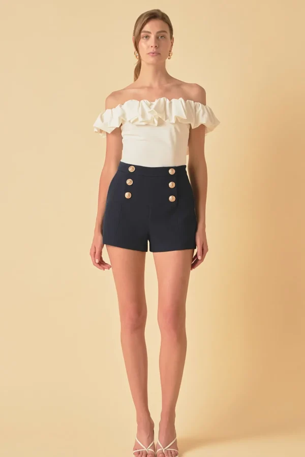 ENDLESS ROSE Shorts & Skorts | Tops*- Gold Color Button Detail Shorts