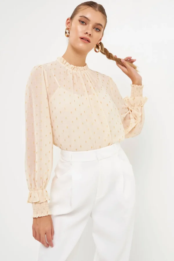 ENDLESS ROSE Shirts & Blouses | Tops*- Gold Foil Polka Dot Blouse CREAM
