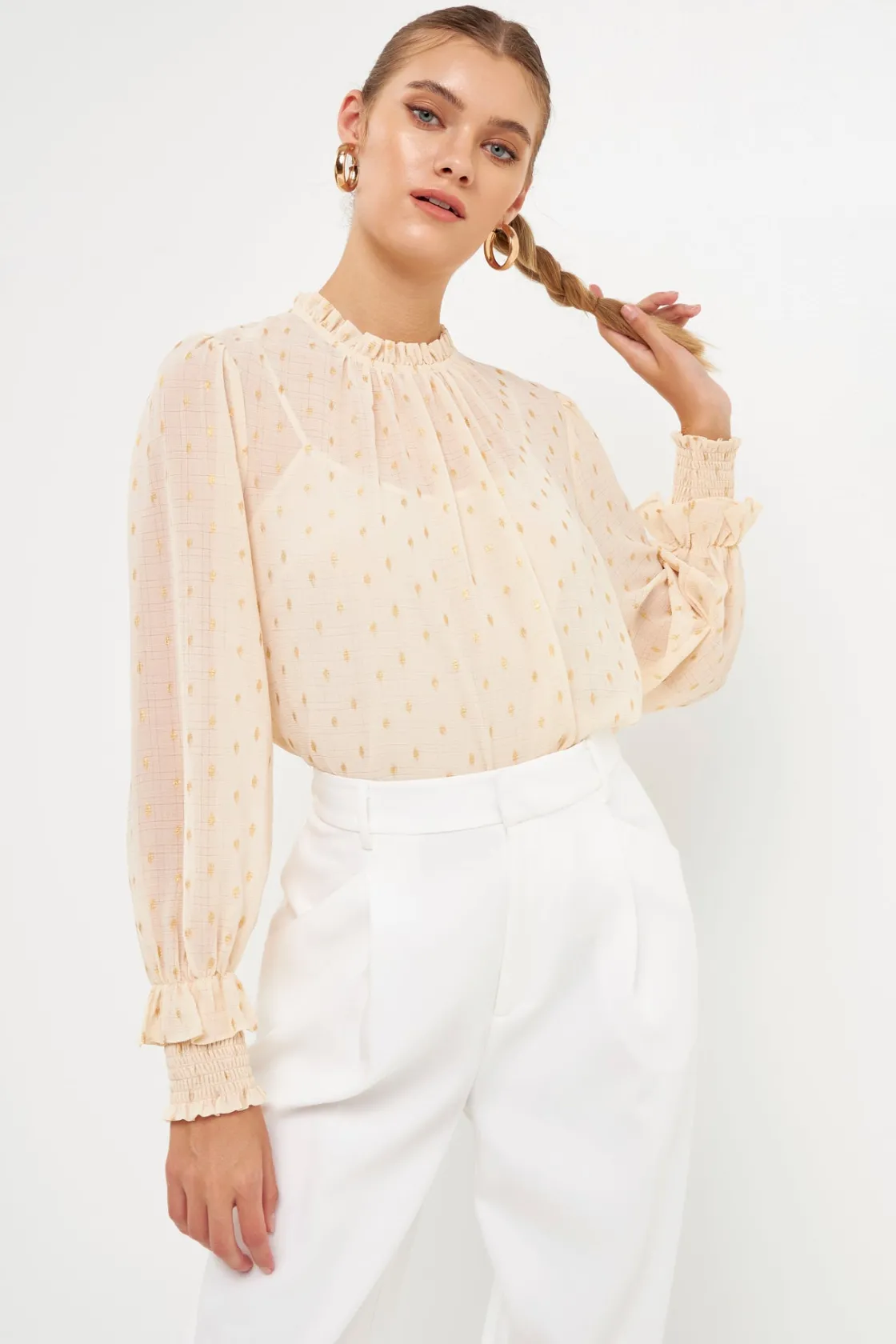 endless_rose__gold_foil_p_0.webp ENDLESS ROSE Shirts & Blouses | Tops*- Gold Foil Polka Dot Blouse CREAM