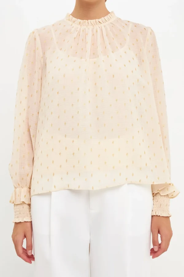 ENDLESS ROSE Shirts & Blouses | Tops*- Gold Foil Polka Dot Blouse CREAM