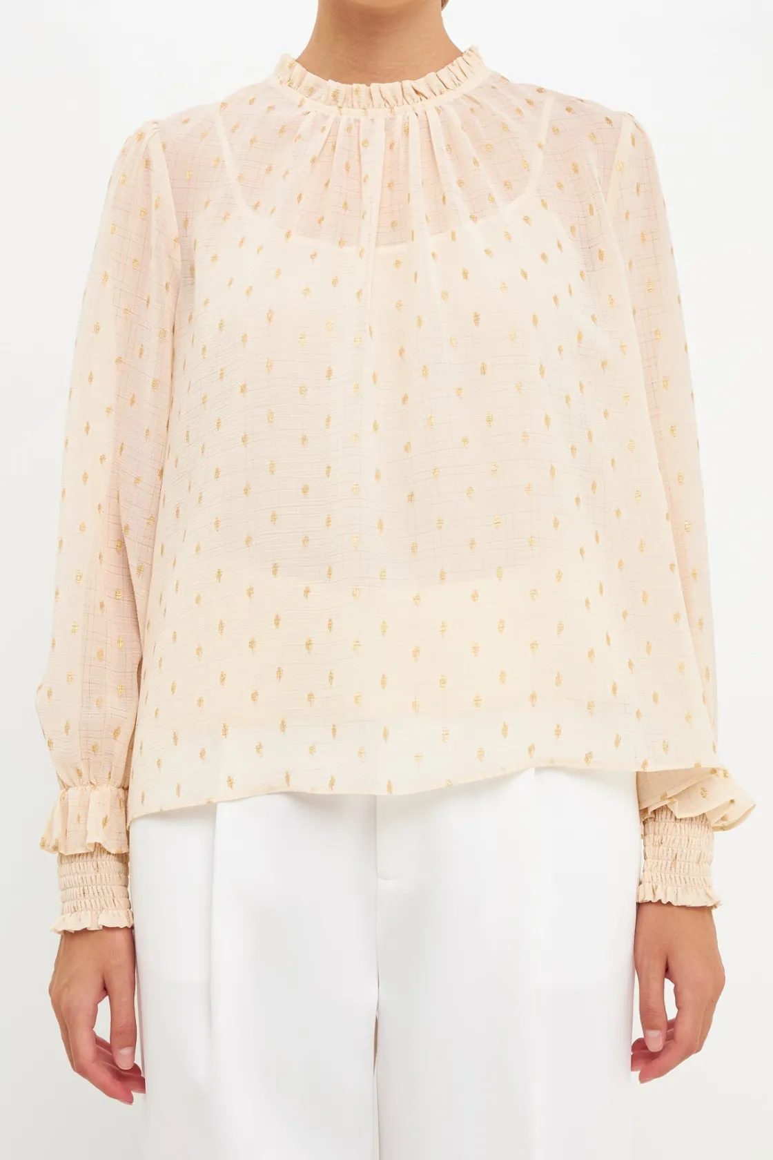 endless_rose__gold_foil_p_1.webp ENDLESS ROSE Shirts & Blouses | Tops*- Gold Foil Polka Dot Blouse CREAM
