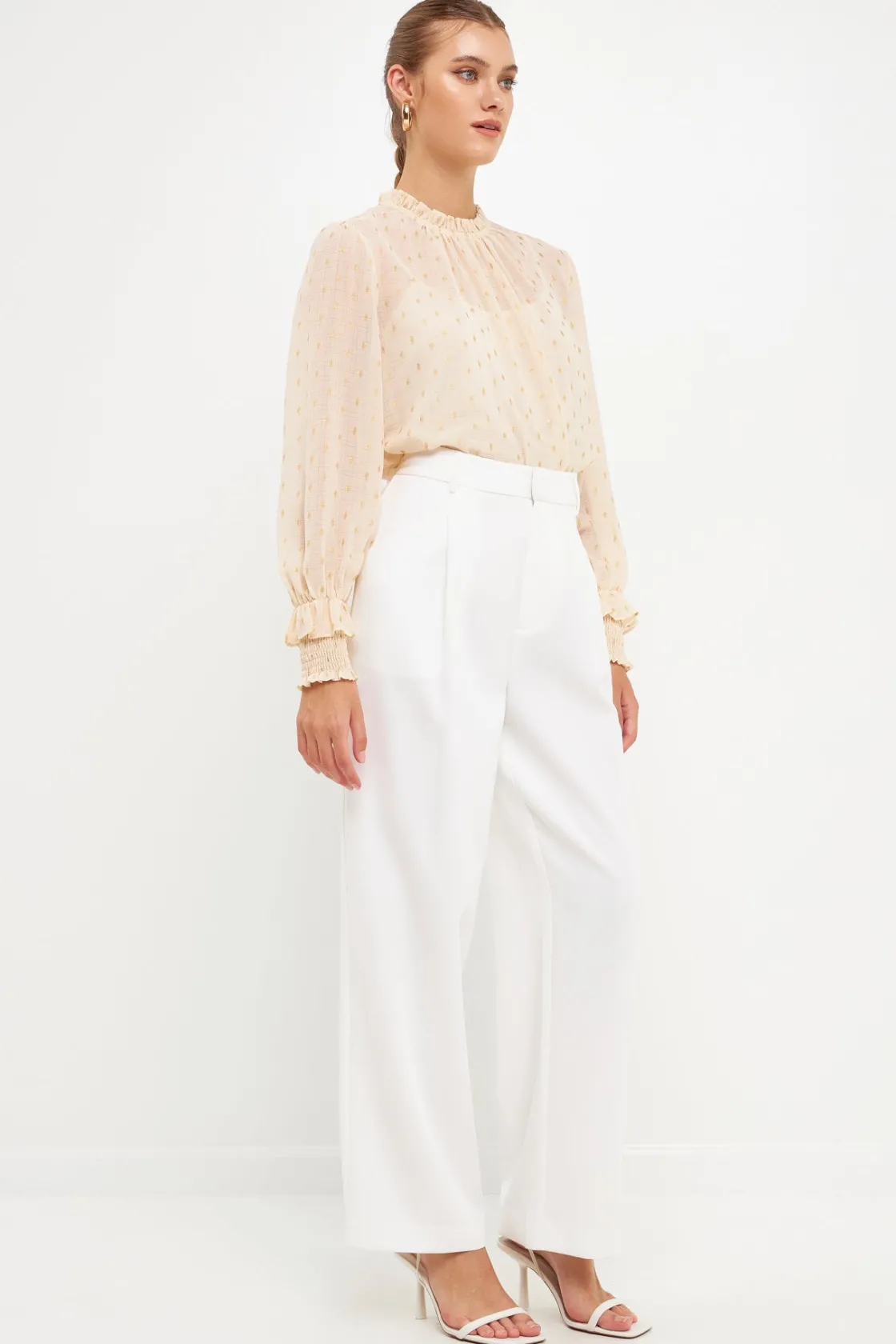 endless_rose__gold_foil_p_2.webp ENDLESS ROSE Shirts & Blouses | Tops*- Gold Foil Polka Dot Blouse CREAM