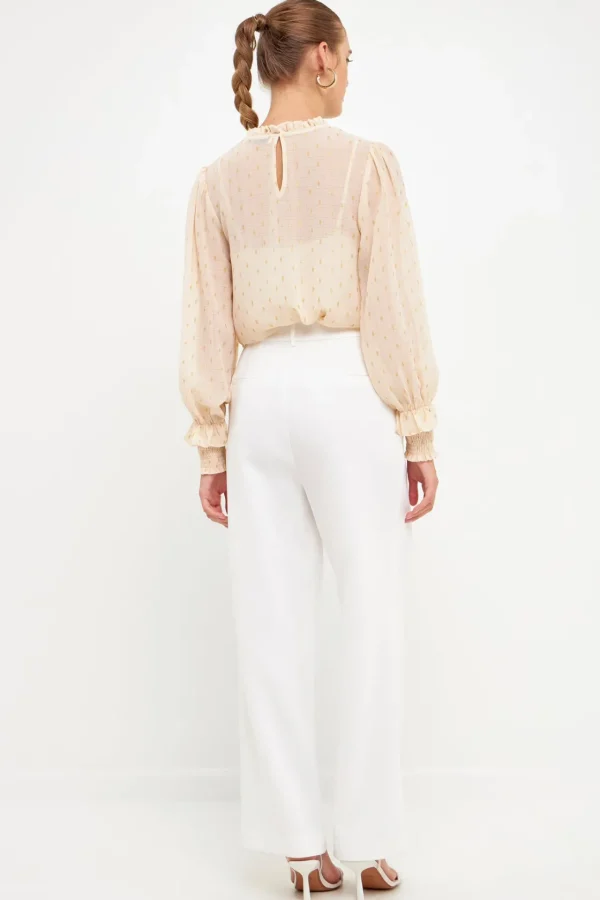 ENDLESS ROSE Shirts & Blouses | Tops*- Gold Foil Polka Dot Blouse CREAM