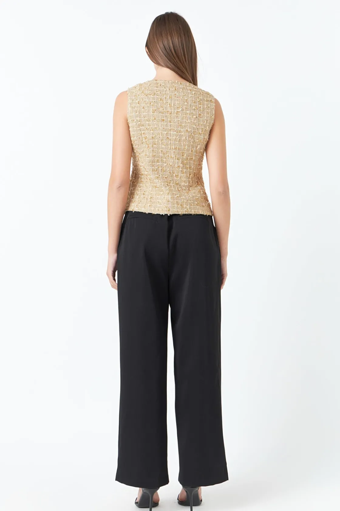 endless_rose__gold_tweed__2.webp ENDLESS ROSE Tops*- Tweed Double Button Top GOLD