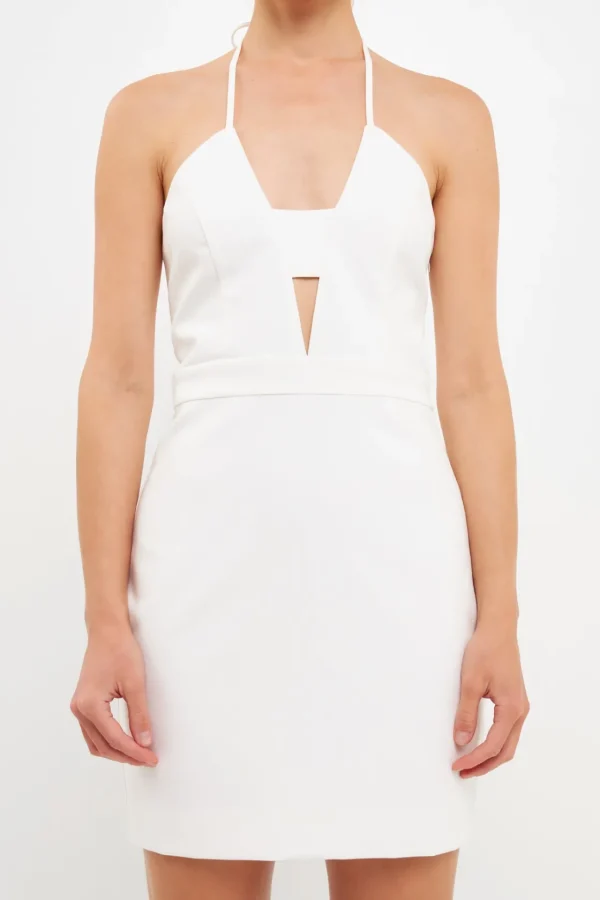ENDLESS ROSE White Dresses | Tops*- Halter Neck Cut Out Mini Dress WHITE