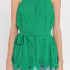 ENDLESS ROSE Tops*- Halter Neck Pleated Top GREEN