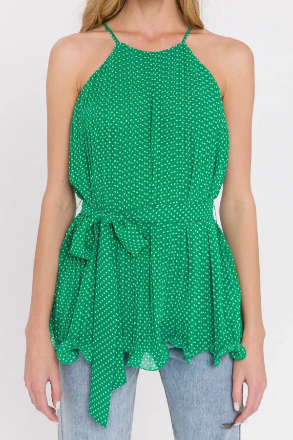 ENDLESS ROSE Tops*- Halter Neck Pleated Top GREEN