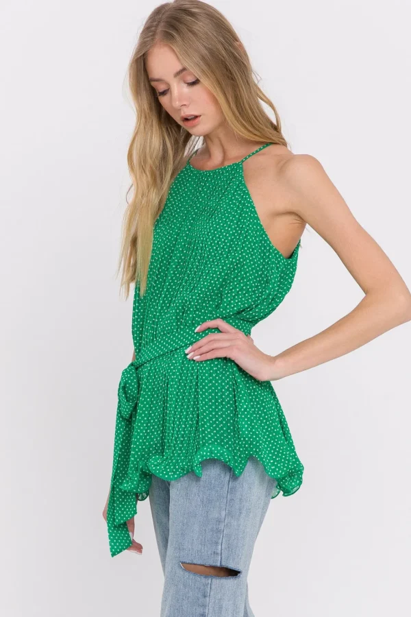 ENDLESS ROSE Tops*- Halter Neck Pleated Top GREEN