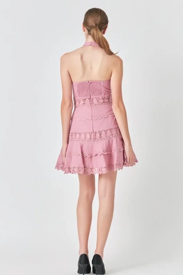 ENDLESS ROSE Lace Dresses | White Dresses*- Halter Neck Lace Trim Dress