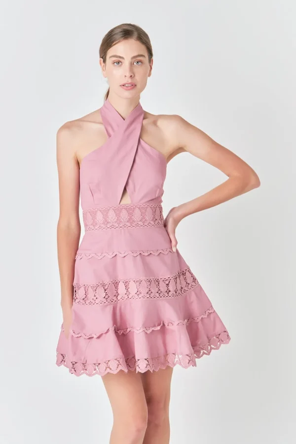 ENDLESS ROSE Lace Dresses | White Dresses*- Halter Neck Lace Trim Dress