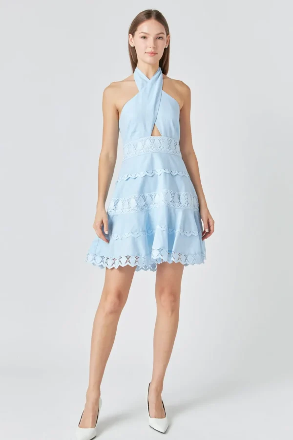 ENDLESS ROSE Lace Dresses | White Dresses*- Halter Neck Lace Trim Dress