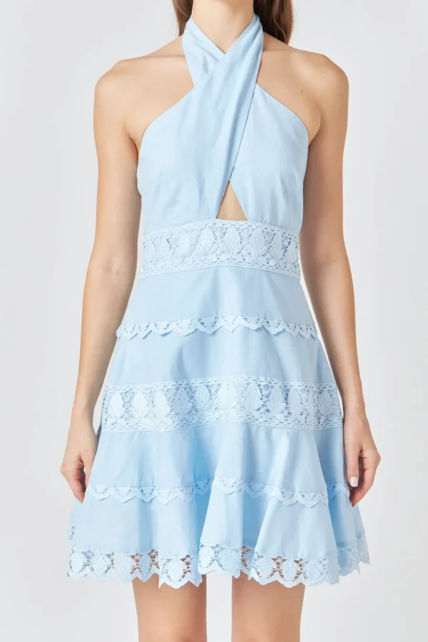 ENDLESS ROSE Lace Dresses | White Dresses*- Halter Neck Lace Trim Dress