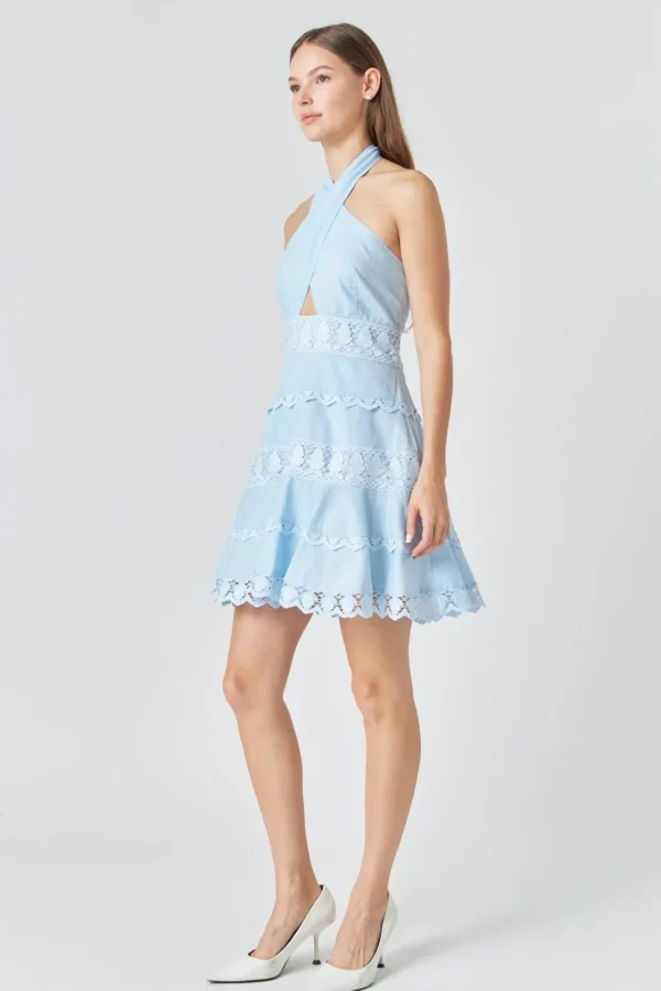 ENDLESS ROSE Lace Dresses | White Dresses*- Halter Neck Lace Trim Dress