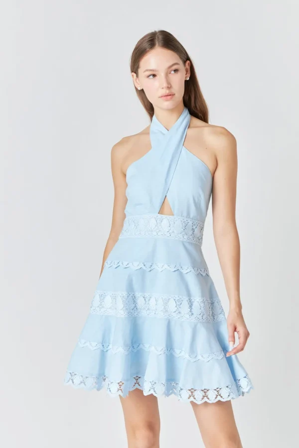 ENDLESS ROSE Lace Dresses | White Dresses*- Halter Neck Lace Trim Dress