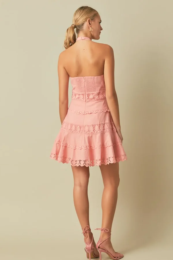ENDLESS ROSE Lace Dresses | White Dresses*- Halter Neck Lace Trim Dress