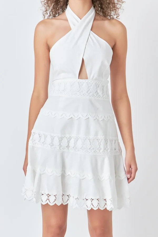 ENDLESS ROSE Lace Dresses | White Dresses*- Halter Neck Lace Trim Dress