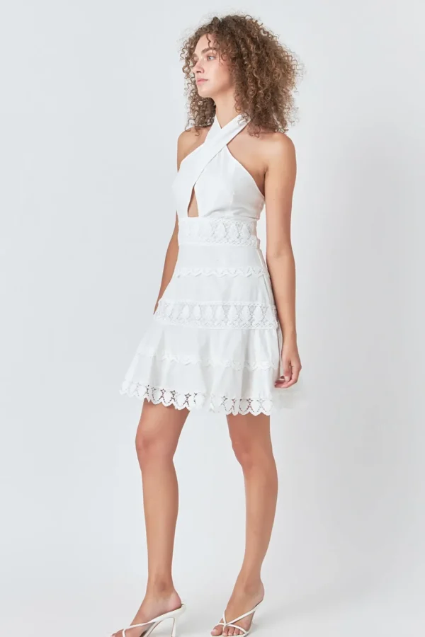 ENDLESS ROSE Lace Dresses | White Dresses*- Halter Neck Lace Trim Dress