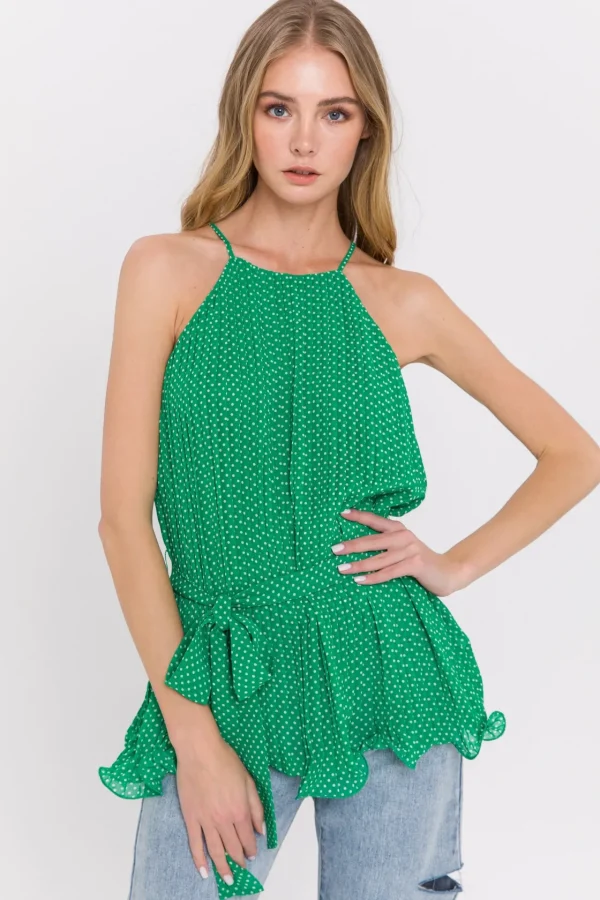 ENDLESS ROSE Tops*- Halter Neck Pleated Top GREEN