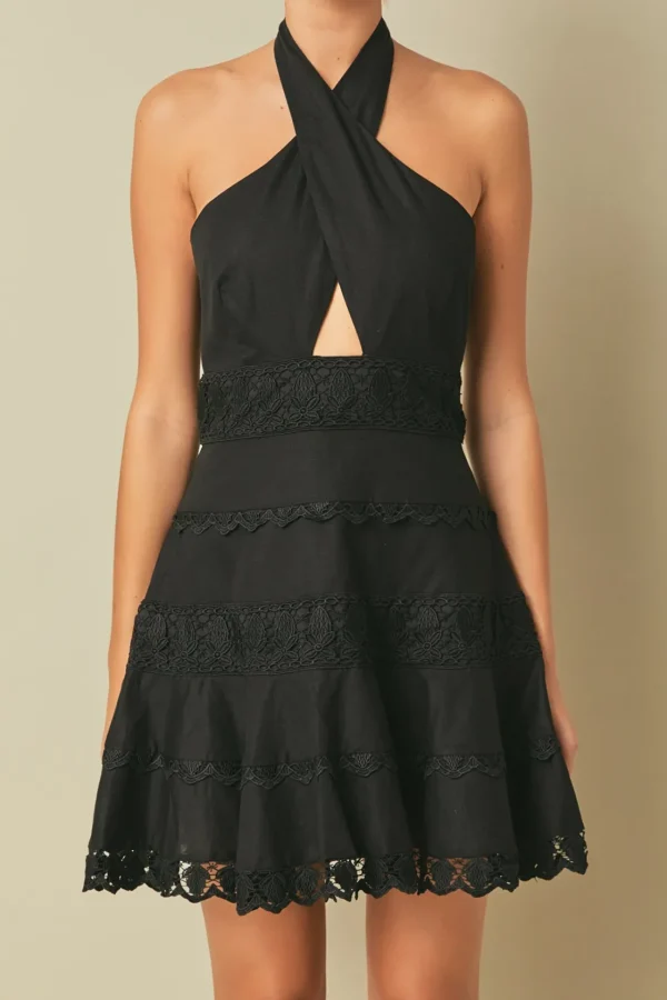 ENDLESS ROSE Lace Dresses | White Dresses*- Halter Neck Lace Trim Dress