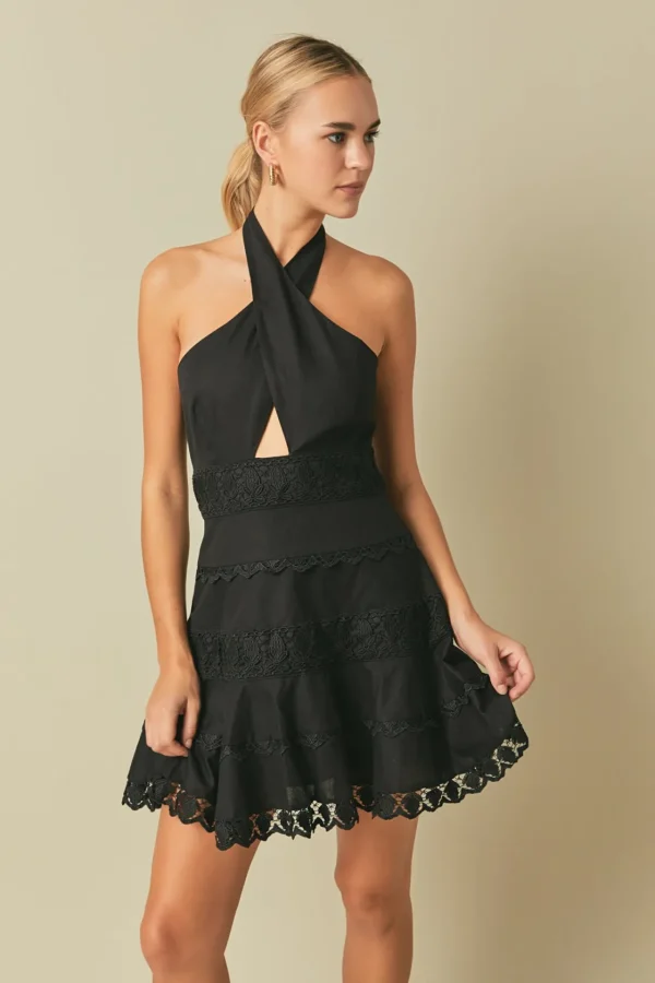 ENDLESS ROSE Lace Dresses | White Dresses*- Halter Neck Lace Trim Dress