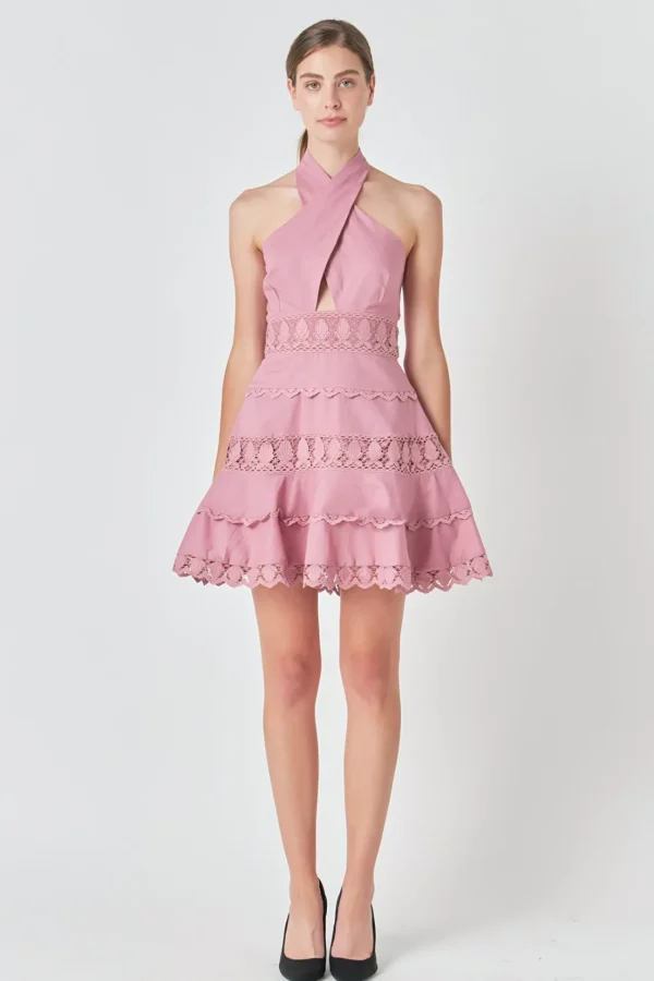 ENDLESS ROSE Lace Dresses | White Dresses*- Halter Neck Lace Trim Dress