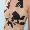 ENDLESS ROSE Print Takeaway | Floral Dresses*- Halter Ring Printed Maxi Dress NUDE/BLACK