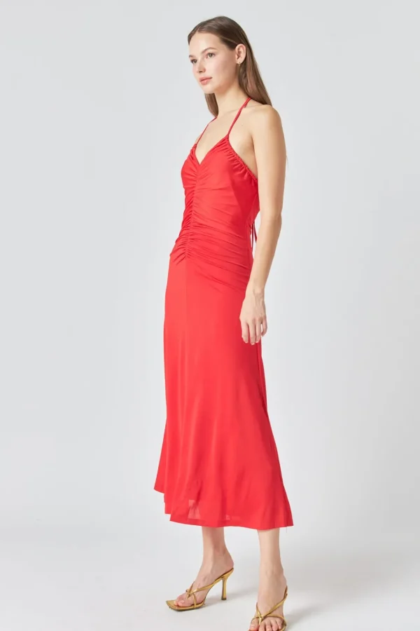 ENDLESS ROSE Tops*- Halter Ruched Maxi Dress ROUGE