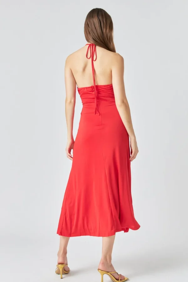 ENDLESS ROSE Tops*- Halter Ruched Maxi Dress ROUGE