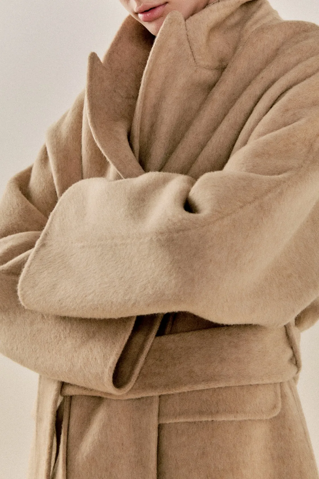 endless_rose__handmade_wo_2.webp ENDLESS ROSE Blazers | Tops*- Handmade Wool Blend Belted Maxi Blazer Coat BROWN