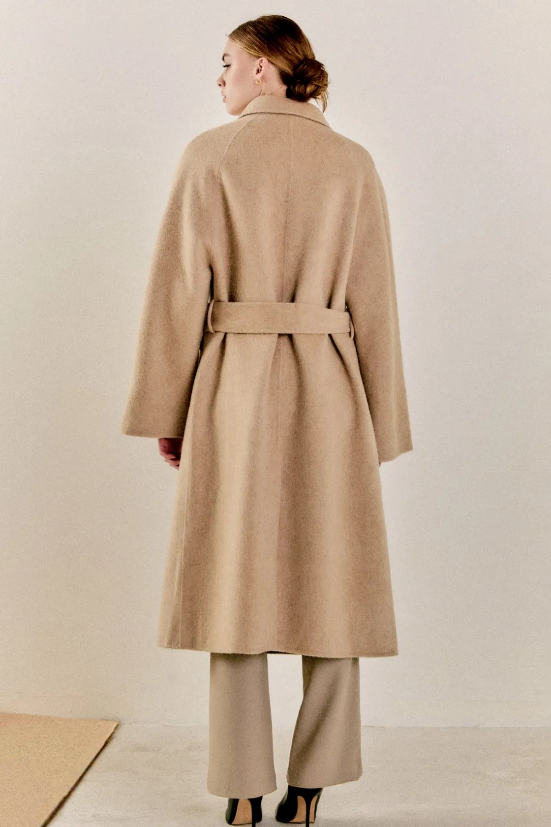 endless_rose__handmade_wo_3.webp ENDLESS ROSE Blazers | Tops*- Handmade Wool Blend Belted Maxi Blazer Coat BROWN