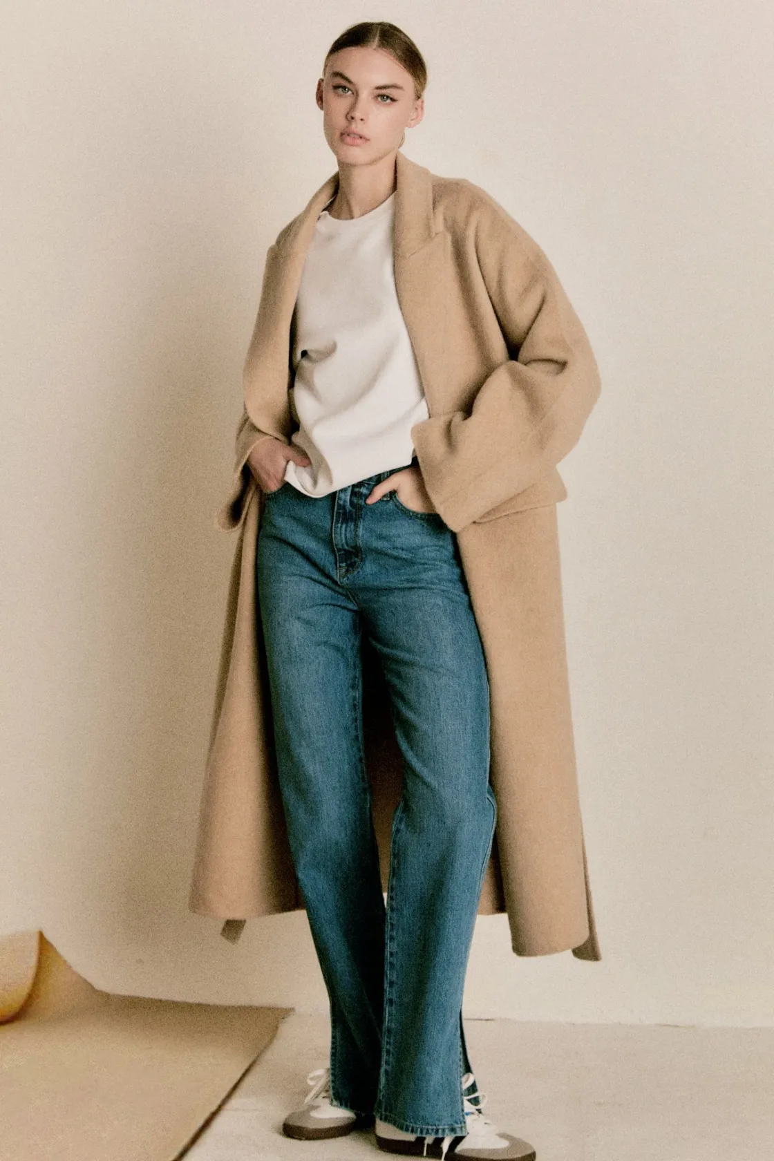 endless_rose__handmade_wo_4.webp ENDLESS ROSE Blazers | Tops*- Handmade Wool Blend Belted Maxi Blazer Coat BROWN
