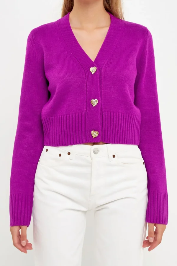 ENDLESS ROSE Sweaters & Knits | Tops*- Heart Button Cardigan
