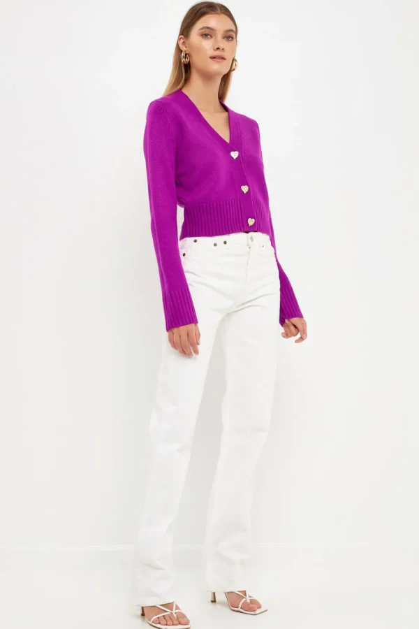 ENDLESS ROSE Sweaters & Knits | Tops*- Heart Button Cardigan
