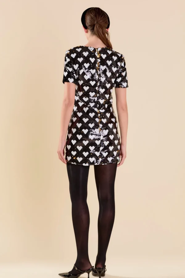 ENDLESS ROSE Little Black Dress | Sequin Dresses*- Heart Shaped Sequin Mini Dress BLACK/WHITE
