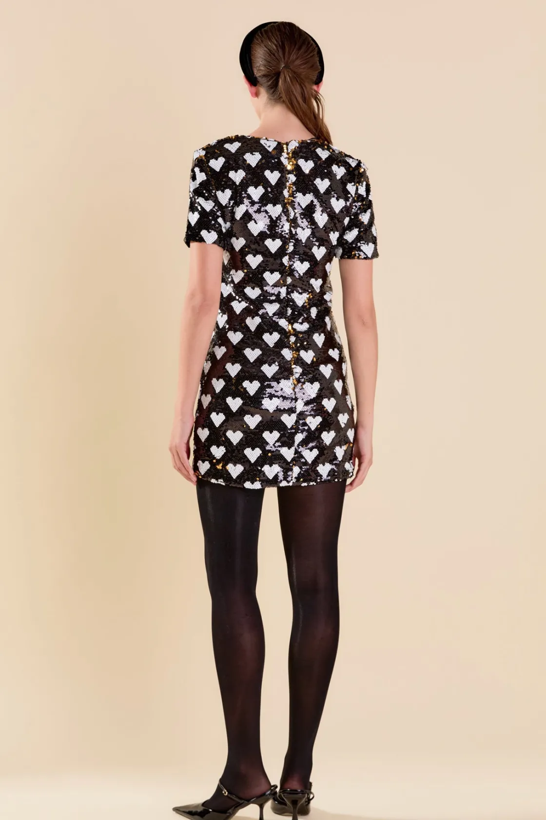 endless_rose__heart_shape_2.webp ENDLESS ROSE Little Black Dress | Sequin Dresses*- Heart Shaped Sequin Mini Dress BLACK/WHITE