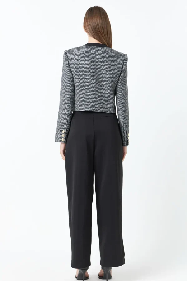 ENDLESS ROSE Tops | Blazers*- Herringbone Contrast Blazer BLACK/WHITE