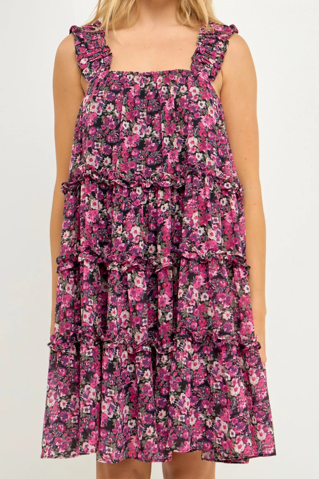 endless_rose__high_multi__0.webp ENDLESS ROSE Floral Dresses | Tops*- High Multi Chiffon Flounce Ruffled Mini Dress FUCHSIAMULTI