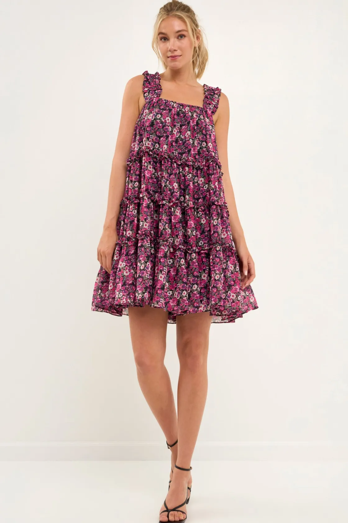 endless_rose__high_multi__1.webp ENDLESS ROSE Floral Dresses | Tops*- High Multi Chiffon Flounce Ruffled Mini Dress FUCHSIAMULTI