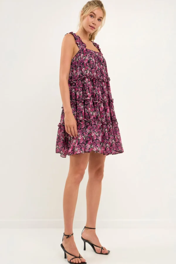 ENDLESS ROSE Floral Dresses | Tops*- High Multi Chiffon Flounce Ruffled Mini Dress FUCHSIAMULTI