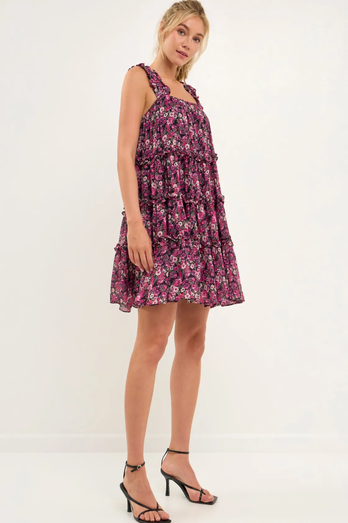 endless_rose__high_multi__2.webp ENDLESS ROSE Floral Dresses | Tops*- High Multi Chiffon Flounce Ruffled Mini Dress FUCHSIAMULTI